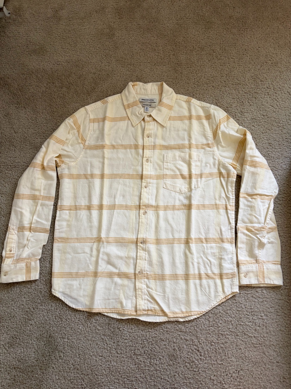 NEW Urban Outfitters The Baggy Shirts Men's M Cream Tan Striped Cotton